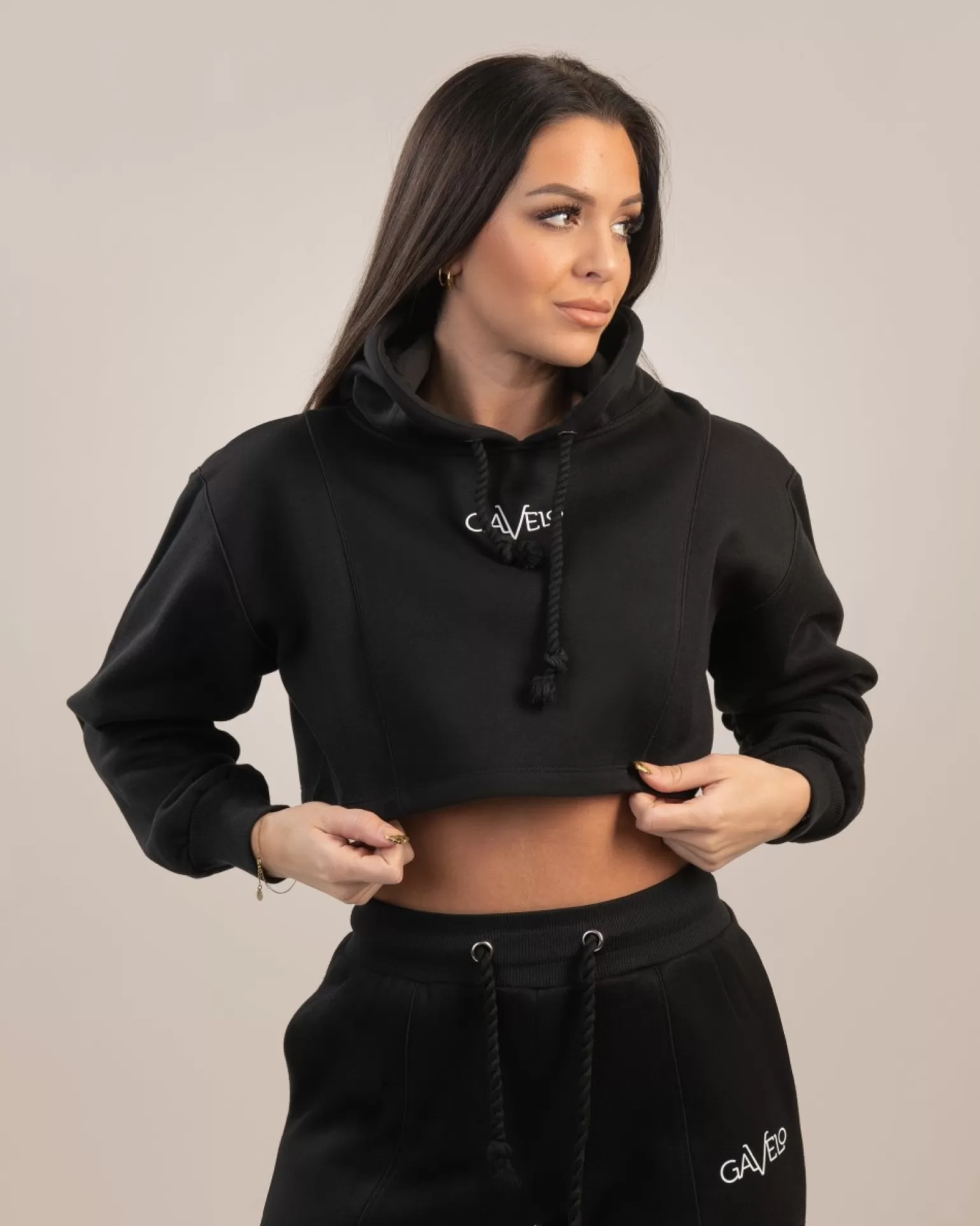 Women Gavelo Crop Top^ Chill Lounge Cropped Hoodie Black