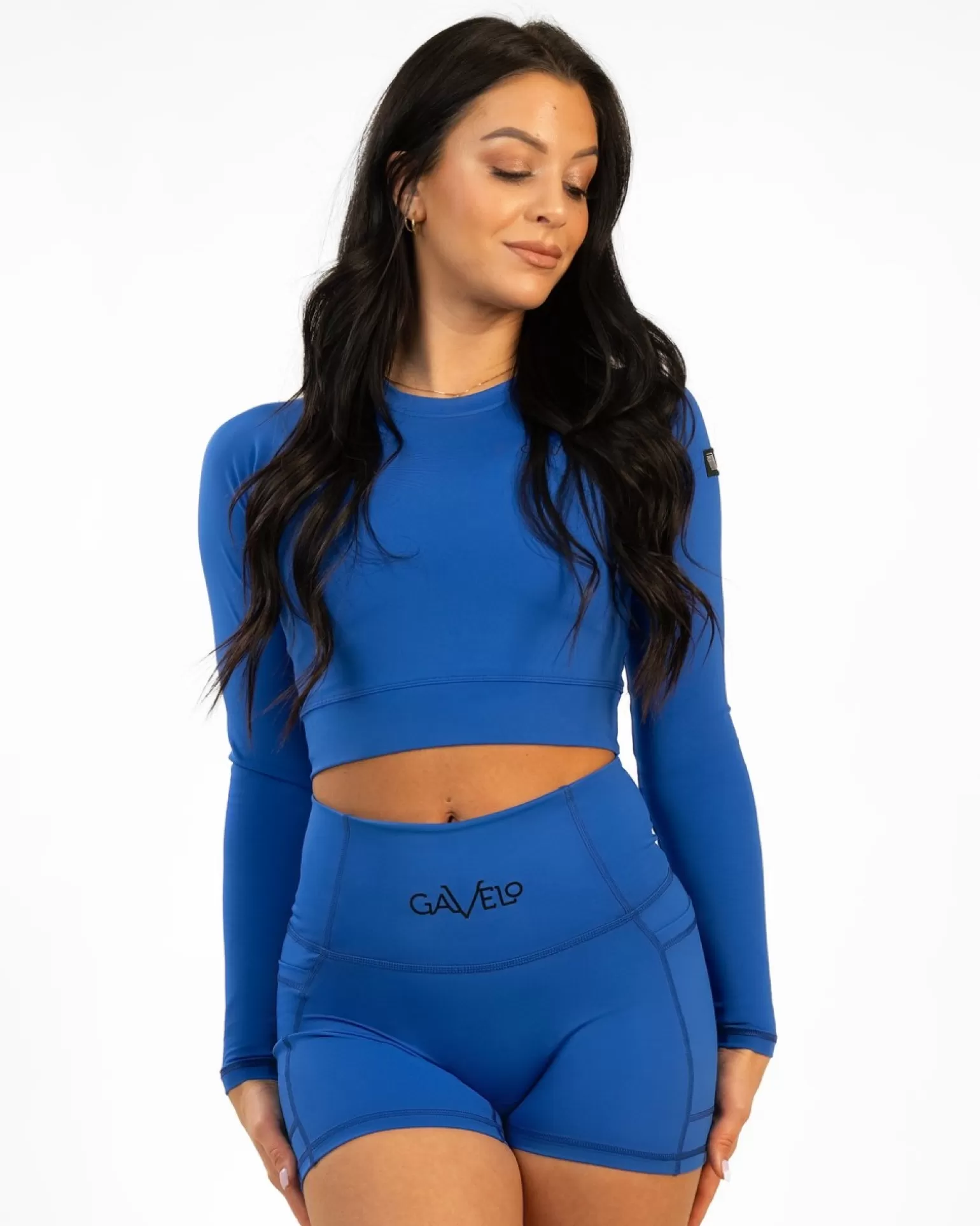 Women Gavelo Crop Top^ Cropped Long Sleeve Blue